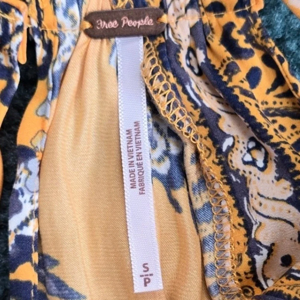 Free People Small Yellow Floral Paisley Handkerchief‎ Hem Halter Top Side Ties
